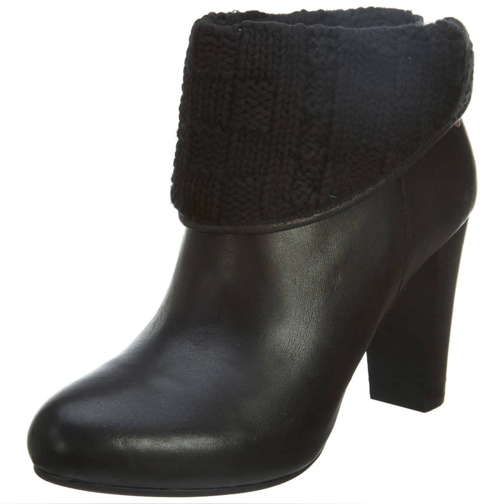 Uggs Dandylion Tres Leather Heel Boot Style Ankle Black Foldover